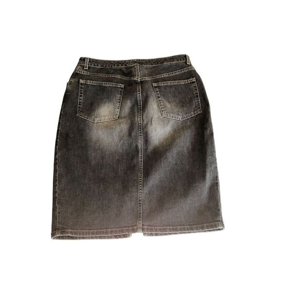 Vintage FCUK French Connection Black Denim Knee Length Skirt Y2K 10 - Picture 1 of 16